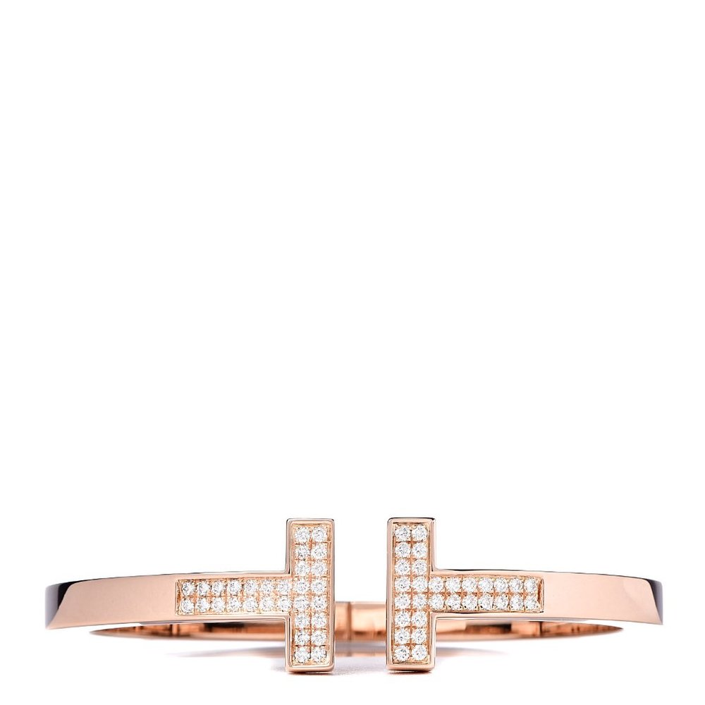 Tiffany & Co. Tiffany T Pavé Diamond Square Bracelet in 18k Rose Gold, Size M